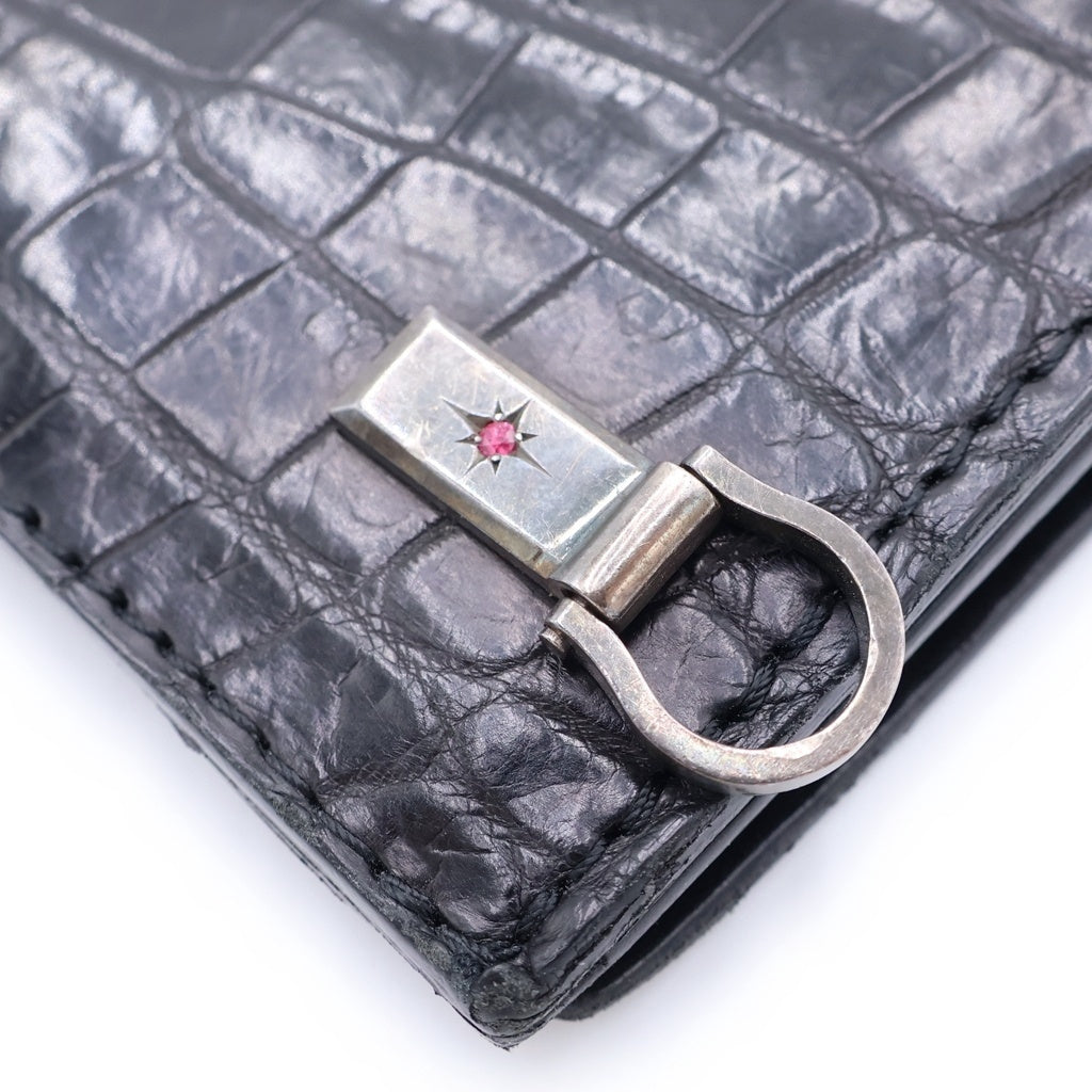 BACK LASH(バックラッシュ) CROCODILE LONG FOLD WALLET クロコダイル ロングフォールドウォレット 長財布 シルバー