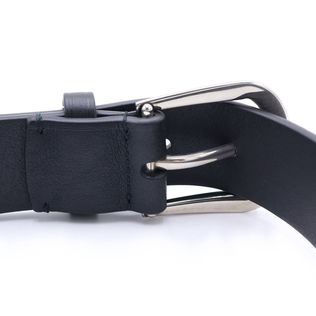 BALENCIAGA(バレンシアガ) 24AW SUIT BELT スーツベルト カーフスキン アンティーク調 レザー ベルト ロゴプレートバックル ブラック/シルバー 806067-2ABB5-1000