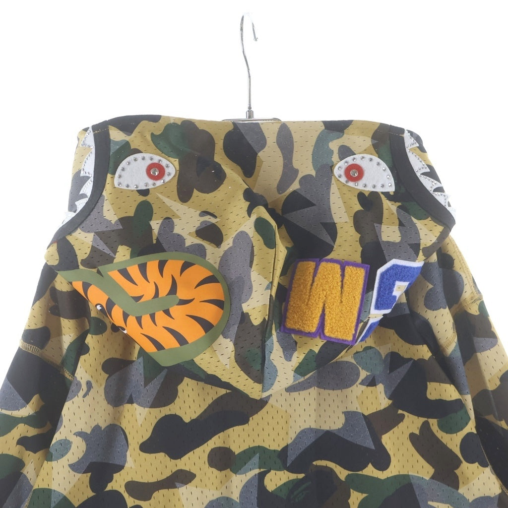 A BATHING APE(アベイシングエイプ) STA OVER PRINT 1ST CAMO MESH SHARK CROPPED FIT FULL ZIP HOODIE スタッズ メッシュフルジップフーディー イエロー 001ZPM301301OM
