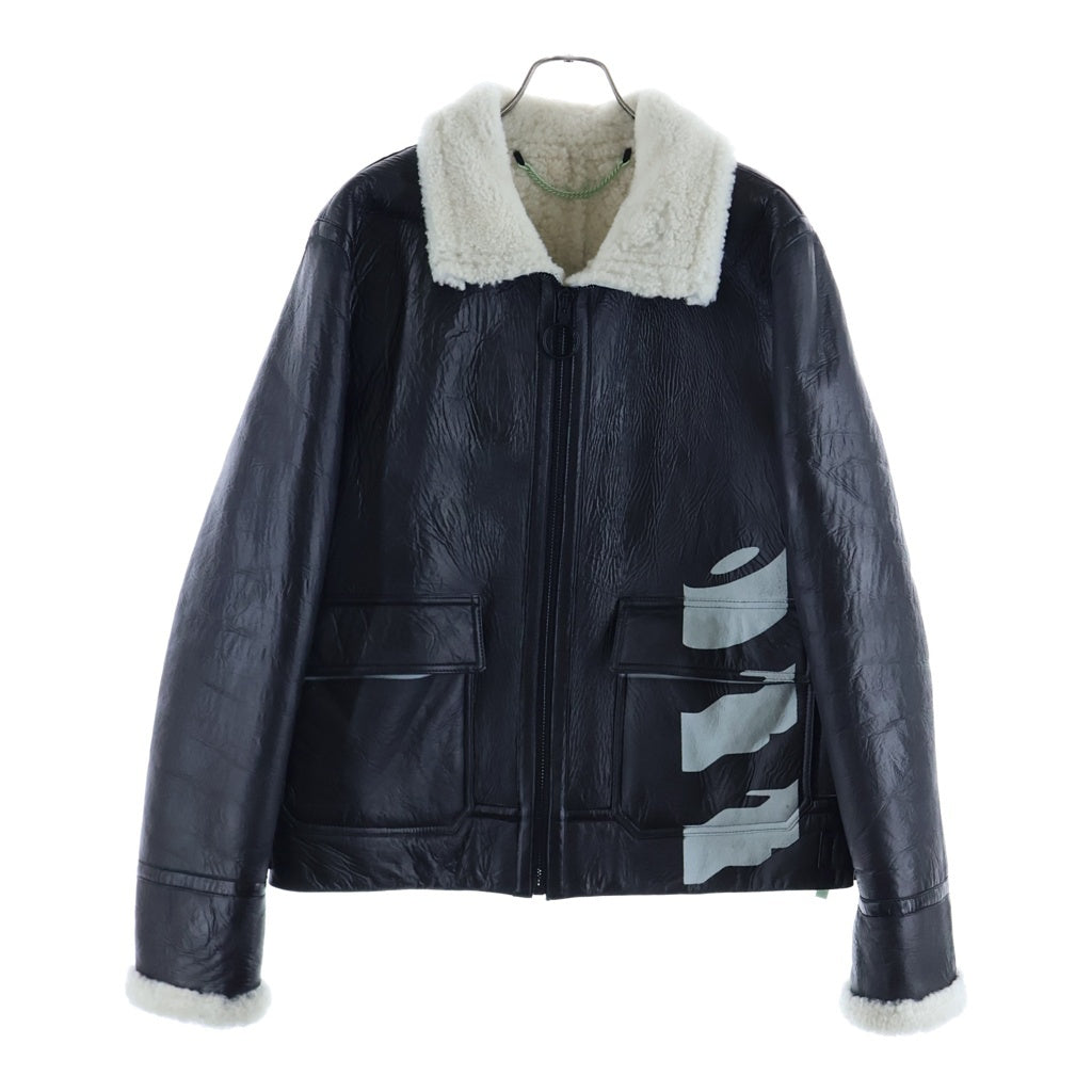 OFF-WHITE(オフホワイト) B-3ジップアップ フロントプリント ムートンジャケット ブラック/ホワイト OMJA011E18A33002