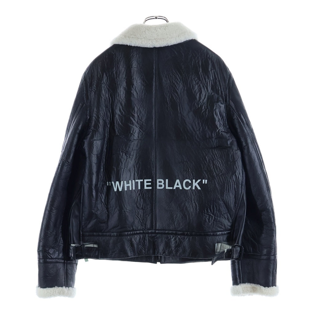 OFF-WHITE(オフホワイト) B-3ジップアップ フロントプリント ムートンジャケット ブラック/ホワイト OMJA011E18A33002