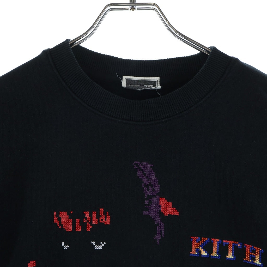 KITH(キス) ×CAPCON RYU VINTAGE Nelson Crewneck カプコン リュウ ヴィンテージ 刺繍 クルーネックスウェットトレーナー ブラック 25-072-060-0037-4-0