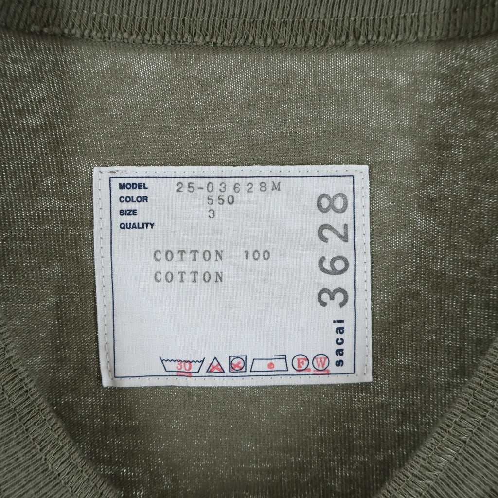 Sacai(サカイ) Cotton Jersey T-Shirt コットン ジャージ ポケット クルーネック半袖Tシャツカットソー カーキ 25‐03628M