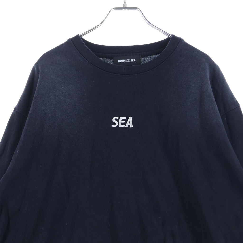 WIND AND SEA(ウィンダンシー) ロゴ刺繍 クルーネック長袖Tシャツカットソー ロングスリーブ ロンT ブラック WDS-O-ESD-27-Q1-CS-01