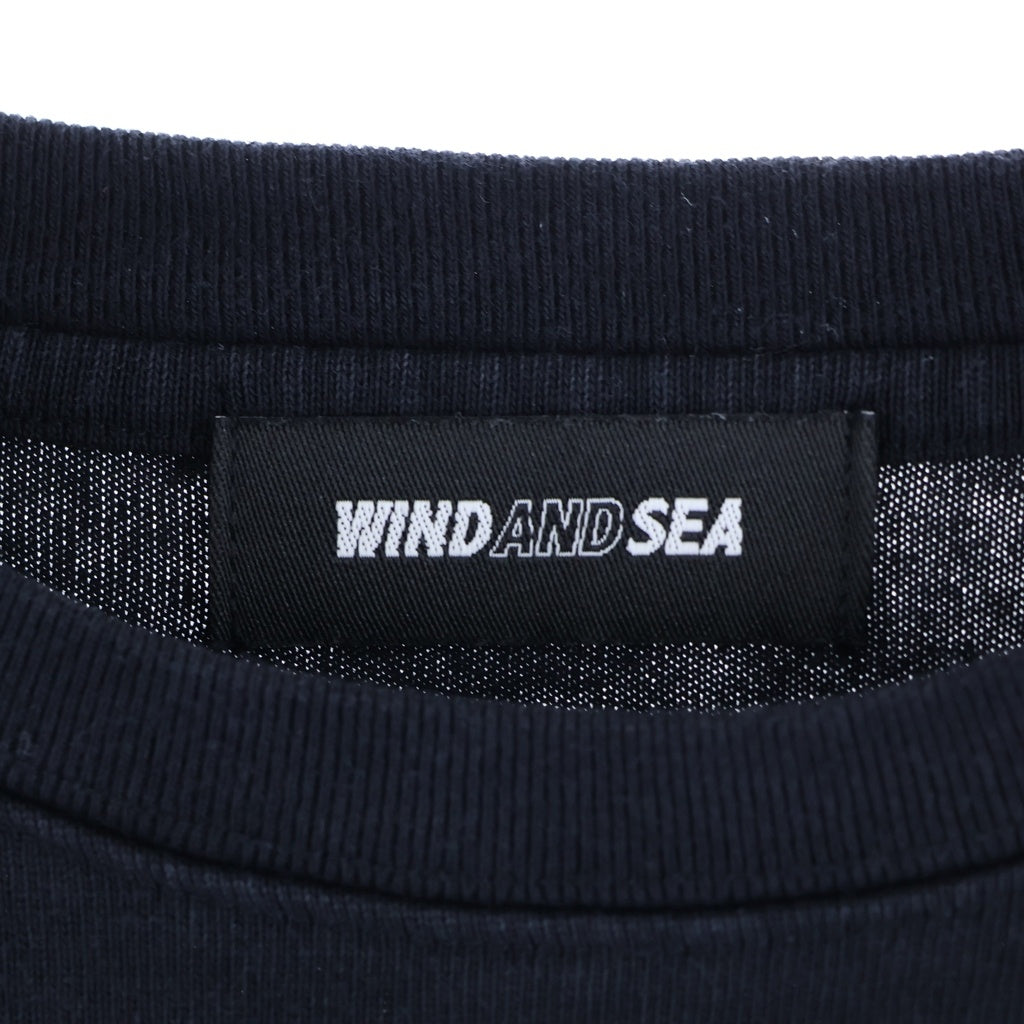 WIND AND SEA(ウィンダンシー) ロゴ刺繍 クルーネック長袖Tシャツカットソー ロングスリーブ ロンT ブラック WDS-O-ESD-27-Q1-CS-01