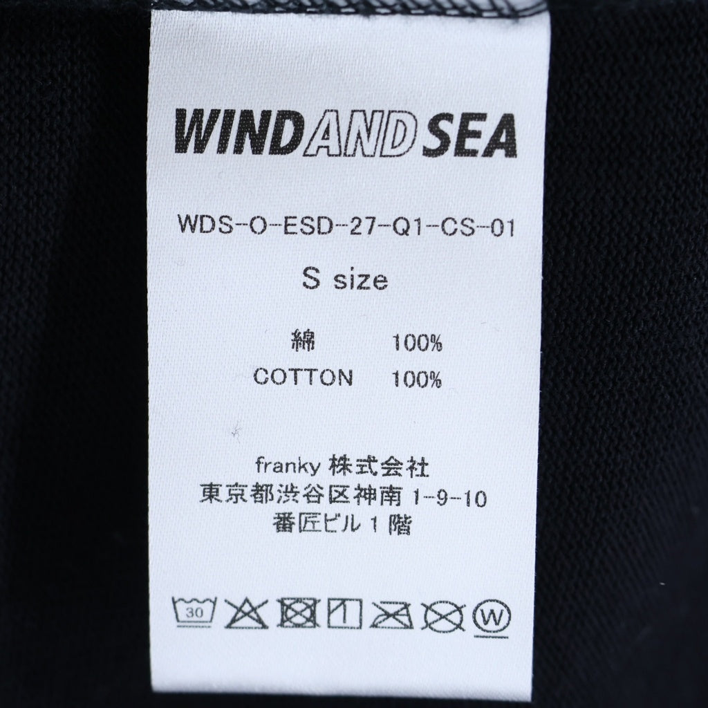 WIND AND SEA(ウィンダンシー) ロゴ刺繍 クルーネック長袖Tシャツカットソー ロングスリーブ ロンT ブラック WDS-O-ESD-27-Q1-CS-01