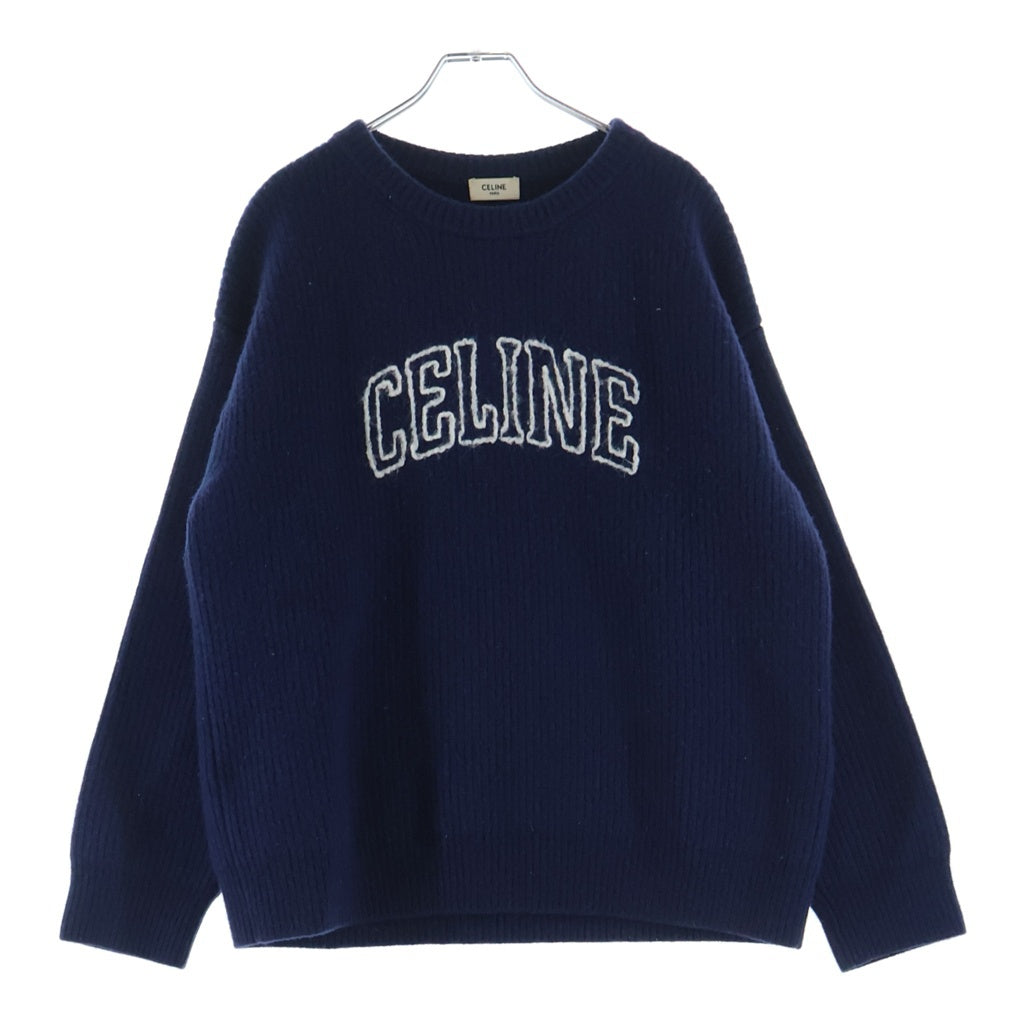 【美品】CELINE セリーヌ　長袖　セーター　ネイビー　S CELINE(セリーヌ) Oversized Sweater 2AW9A311Y フロントロゴ刺繍