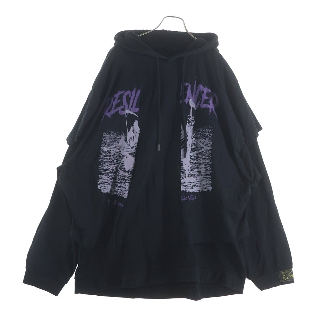 RAF SIMONS(ラフシモンズ) 22SS HOODIE DOUBLED WITH PRINTED T-SHIRT レイヤードデザイン オーバーサイズドッキング プルオーバーパーカー ブラック 221-175B