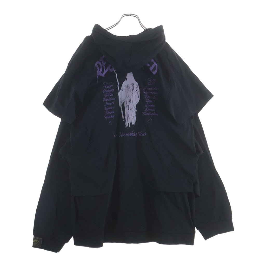 RAF SIMONS(ラフシモンズ) 22SS HOODIE DOUBLED WITH PRINTED T-SHIRT レイヤードデザイン オーバーサイズドッキング プルオーバーパーカー ブラック 221-175B