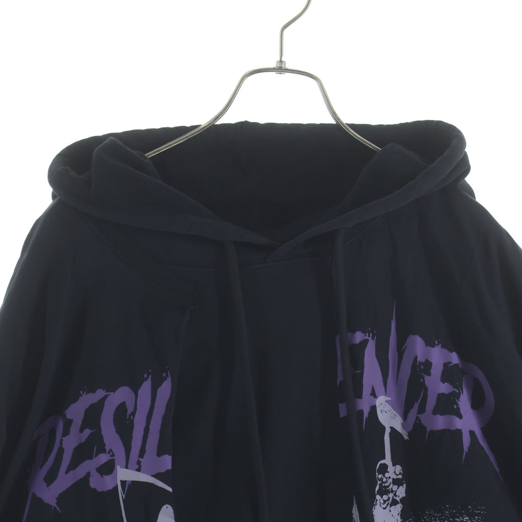 RAF SIMONS(ラフシモンズ) 22SS HOODIE DOUBLED WITH PRINTED T-SHIRT レイヤードデザイン オーバーサイズドッキング プルオーバーパーカー ブラック 221-175B