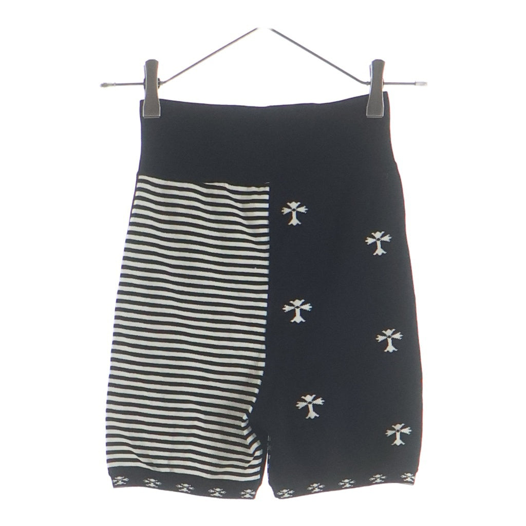 CHROME HEARTS(クロムハーツ) SPLIT SHORTS STRIPED CROSS スプリットショーツ クロス ニット地 ボーダー ブラック/ホワイト レディース