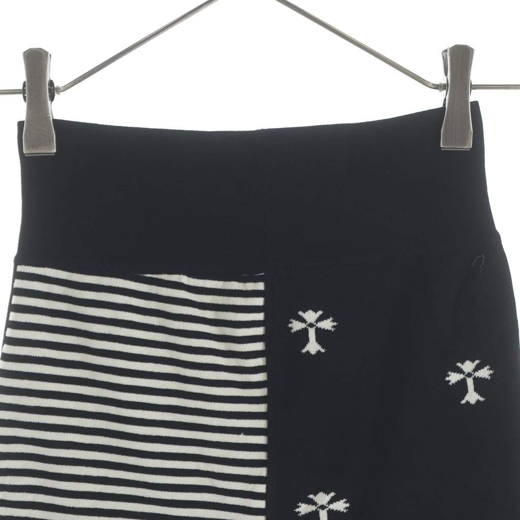 CHROME HEARTS(クロムハーツ) SPLIT SHORTS STRIPED CROSS スプリットショーツ クロス ニット地 ボーダー ブラック/ホワイト レディース