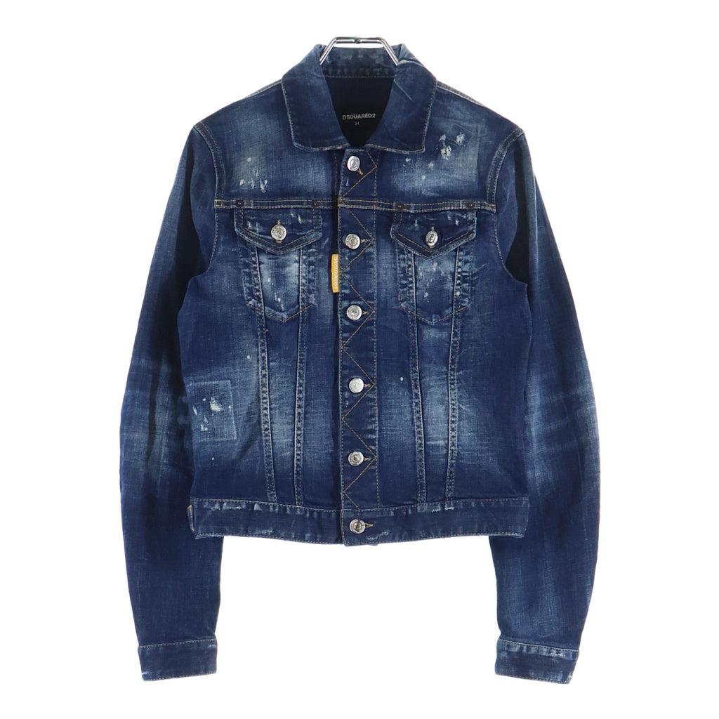 DSQUARED2(ディースクエアード) ペイント ダメージ加工 ロゴプリント デニムジャケット インディゴ S80AM0025S30342