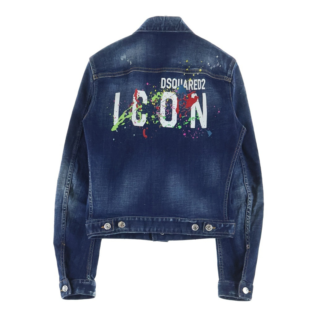 DSQUARED2(ディースクエアード) ペイント ダメージ加工 ロゴプリント デニムジャケット インディゴ S80AM0025S30342