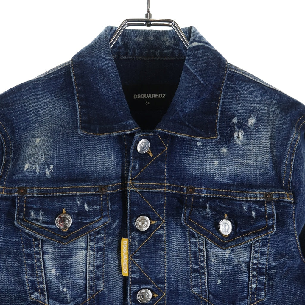 DSQUARED2(ディースクエアード) ペイント ダメージ加工 ロゴプリント デニムジャケット インディゴ S80AM0025S30342