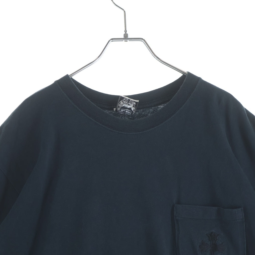 CHROME HEARTS(クロムハーツ) OLD DBL CH CRS S/S Tee オールド ダブルCHクロス刺繍 胸ポケット クルーネック半袖Tシャツカットソー ブラック