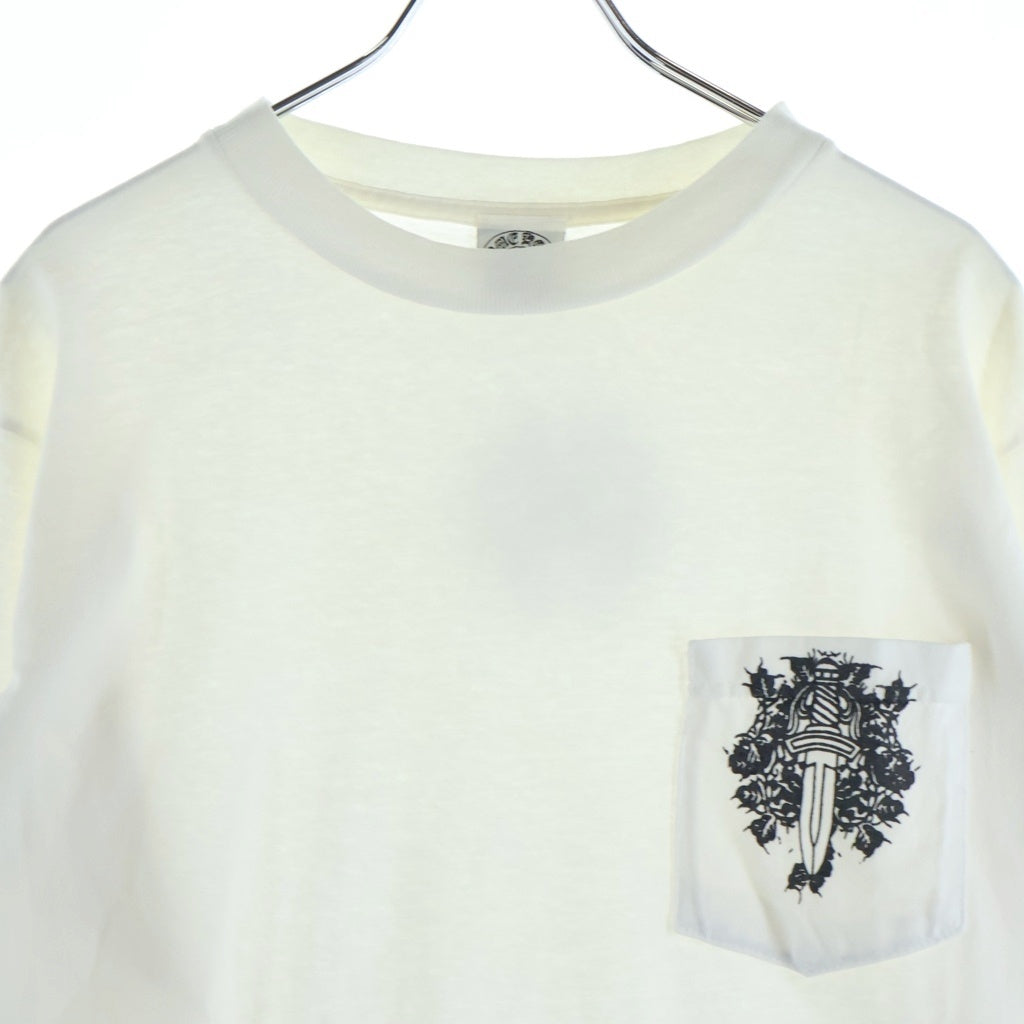 CHROME HEARTS(クロムハーツ) OLD オールド L/S ヴァインダガー胸ポケット 袖フローラル バックホースシュープリント クルーネック長袖カットソー ホワイト
