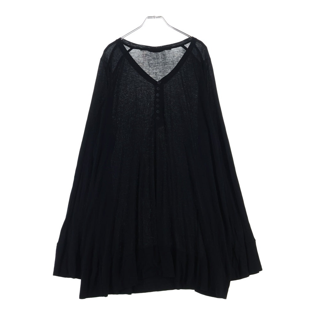 JULIUS(ユリウス) 17SS Henry Neck Long Sleeve T-shirt 577CUM21 フォールディング ヘンリーネック クルーネック長袖リブニットカットソー ロンT ブラック