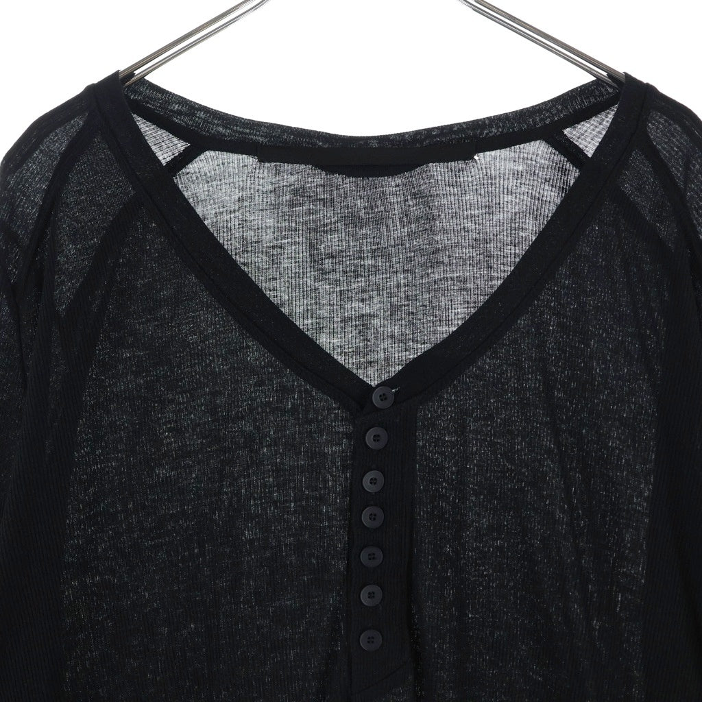 JULIUS(ユリウス) 17SS Henry Neck Long Sleeve T-shirt 577CUM21 フォールディング ヘンリーネック クルーネック長袖リブニットカットソー ロンT ブラック