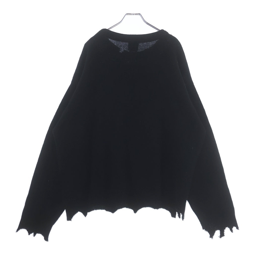 SAINT MICHAEL(セントマイケル) 25AW KLF_CREW NECK KNIT/KLF ダメージ加工クルーネック長袖ニット ブラック SM-HR1-0000-C08
