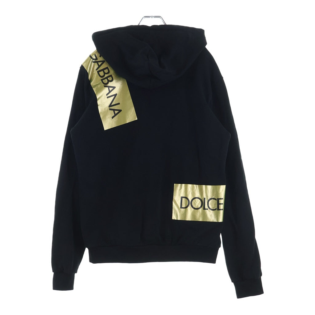 DOLCE & GABBANA(ドルチェアンドガッバーナ) ブランドロゴテーププリント プルオーバーフーディー ブラック/ゴールド G9JQ3T