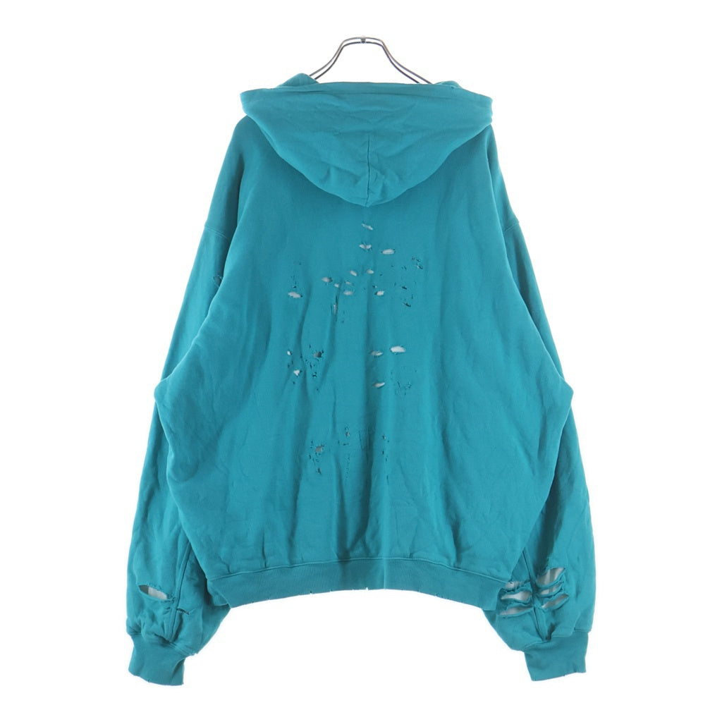 BALENCIAGA(バレンシアガ) 21SS デストロイ加工ロゴミディアムフリースプルオーバーパーカー ブルー 659403 TKVB6
