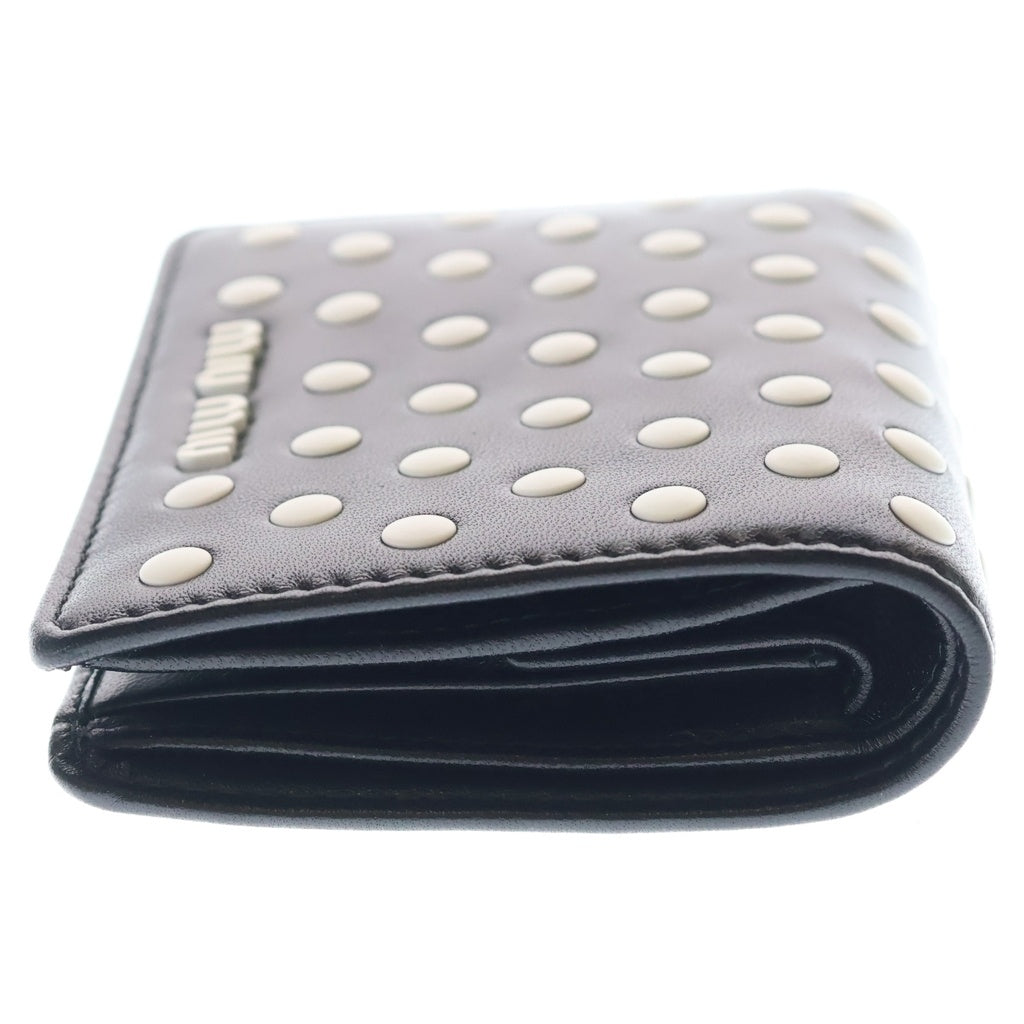 miumiu(ミュウミュウ) Polka Dot Studded Compact Wallet ポルカドット柄 コンパクト ミニウォレット 財布 ブラック レディース