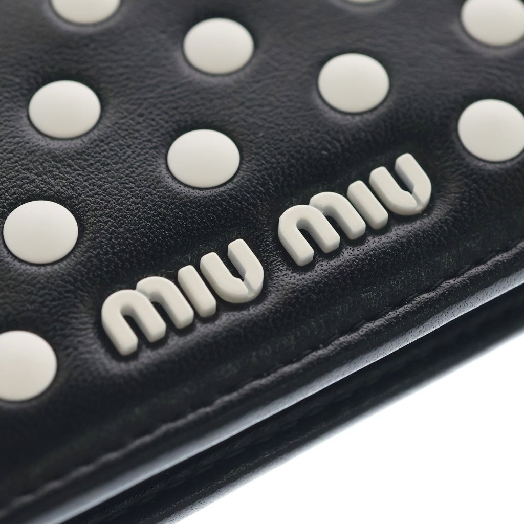 miumiu(ミュウミュウ) Polka Dot Studded Compact Wallet ポルカドット柄 コンパクト ミニウォレット 財布 ブラック レディース