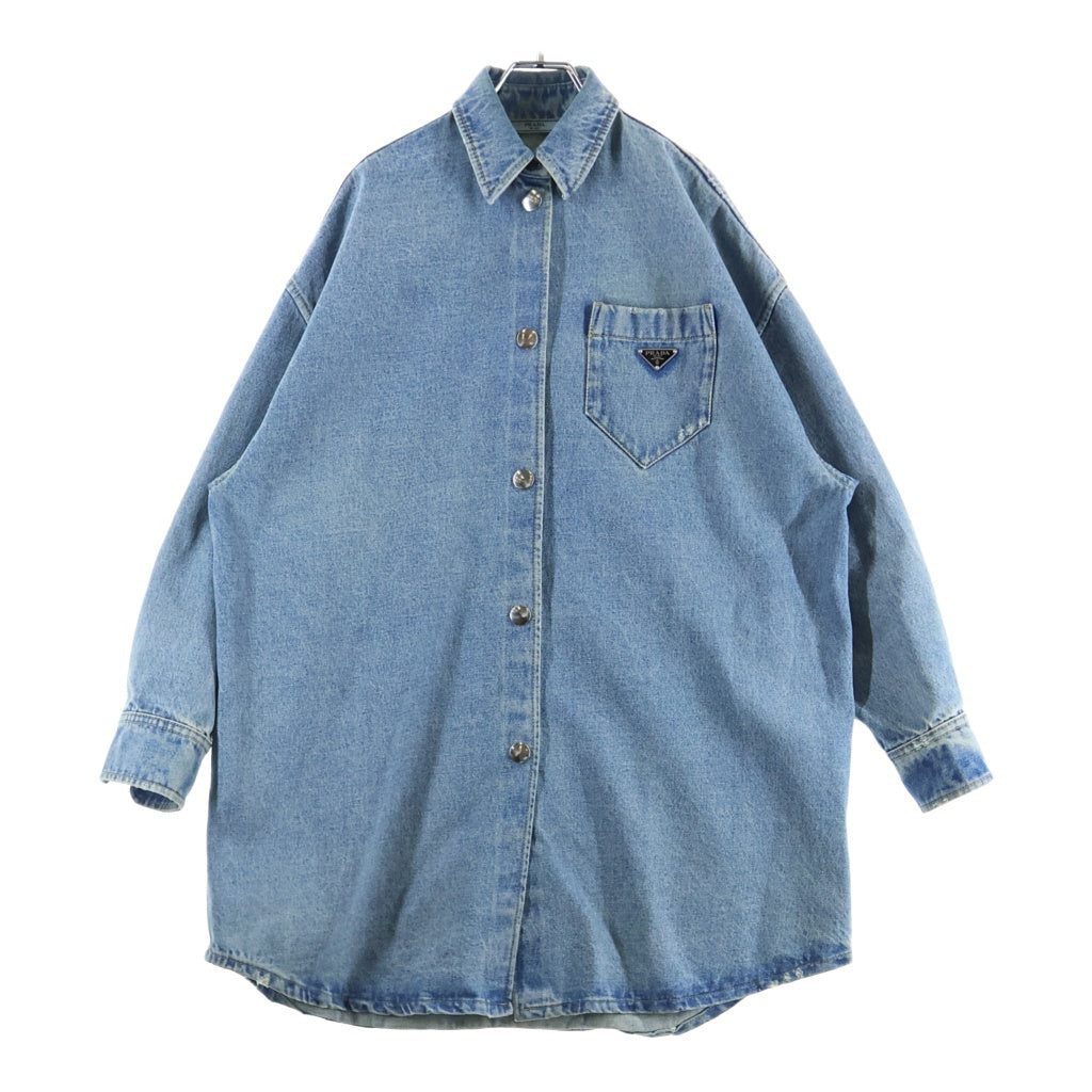 PRADA(プラダ) トライアングルロゴ オーガニックコットン オーバーサイズ デニムシャツ インディゴ GFC036