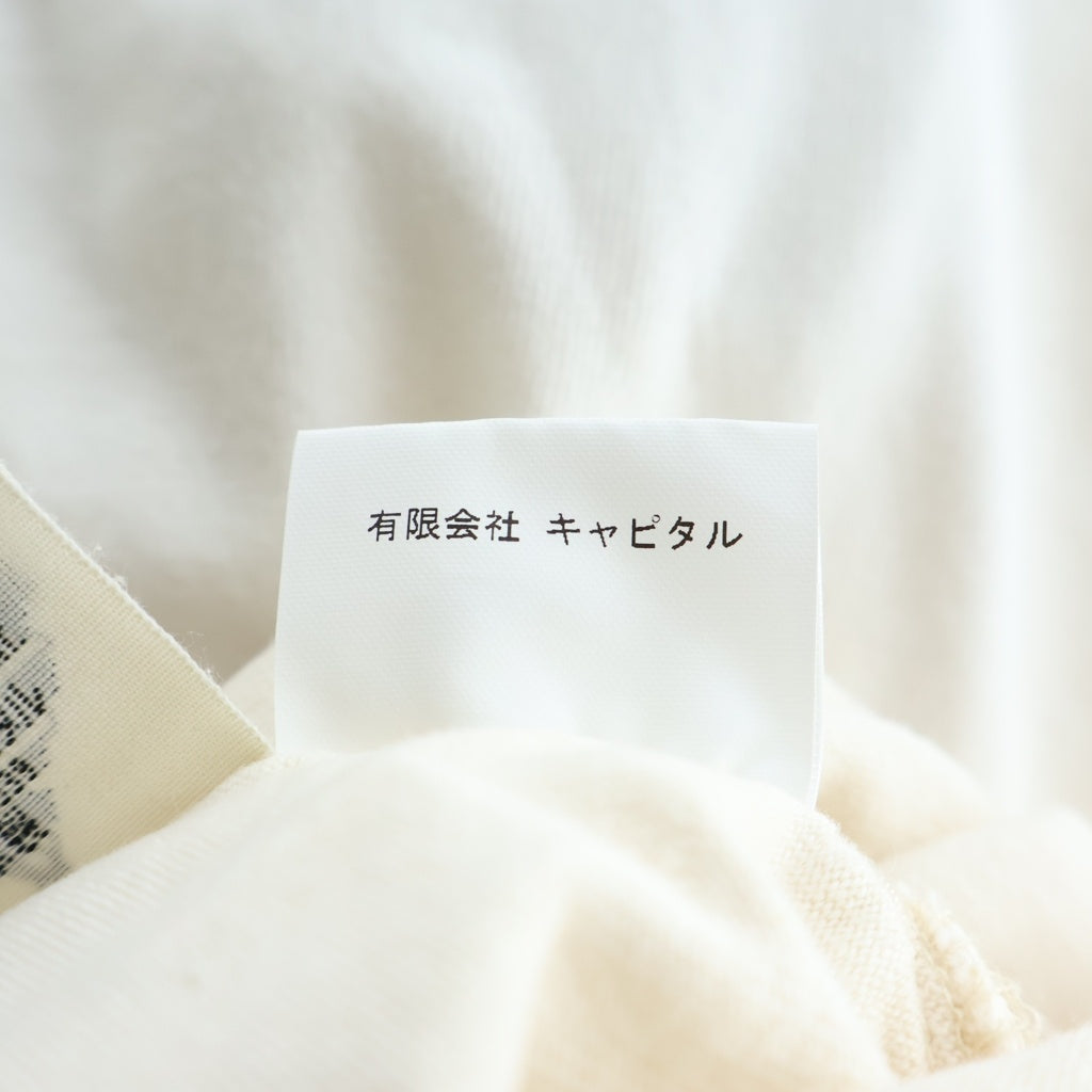 KAPITAL(キャピタル) バックボーンプリント クルーネック半袖Tシャツカットソー ホワイト/ブルー K0R904SC02