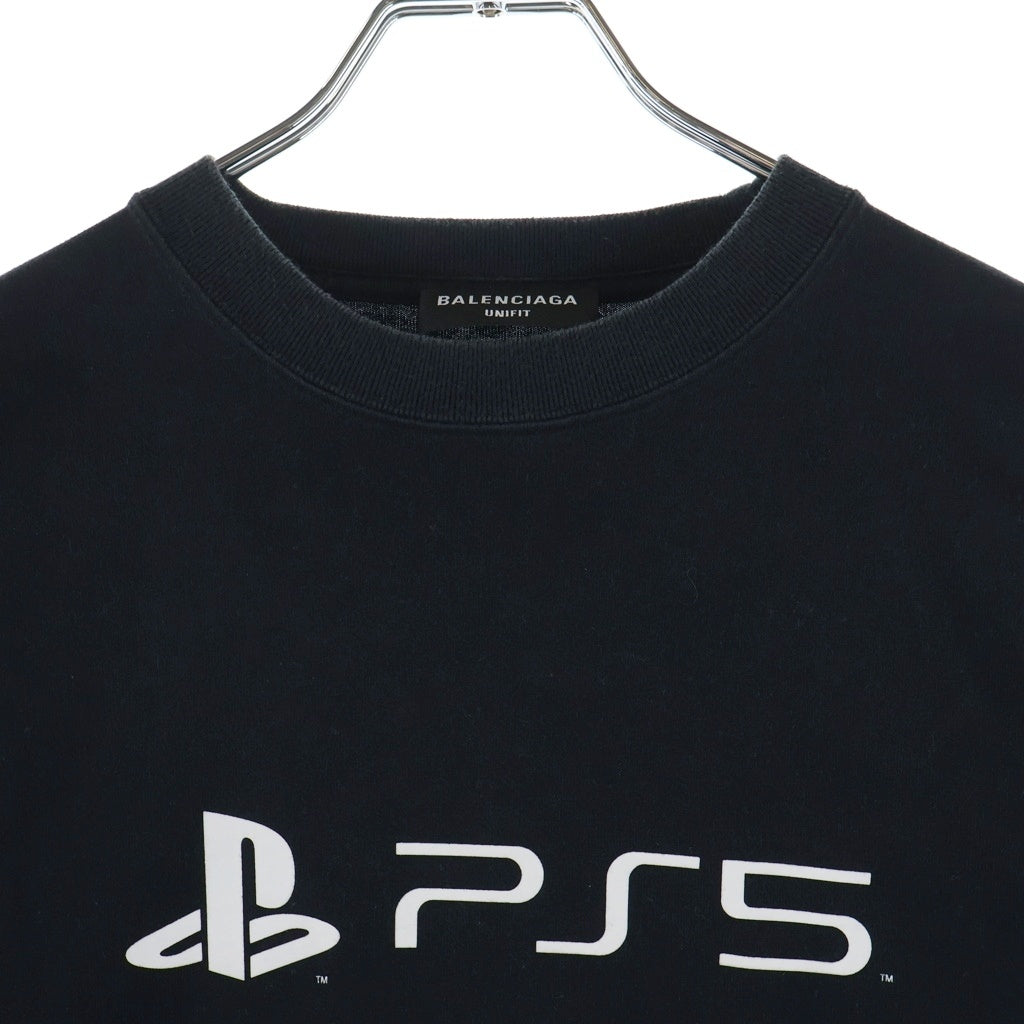 BALENCIAGA(バレンシアガ) 21AW ×Playstation BOXY PS5 Tee プレイステーション ボクシー ロゴプリント オーバーサイズ クルーネック半袖Tシャツカットソー ブラック 651795 TKVF3