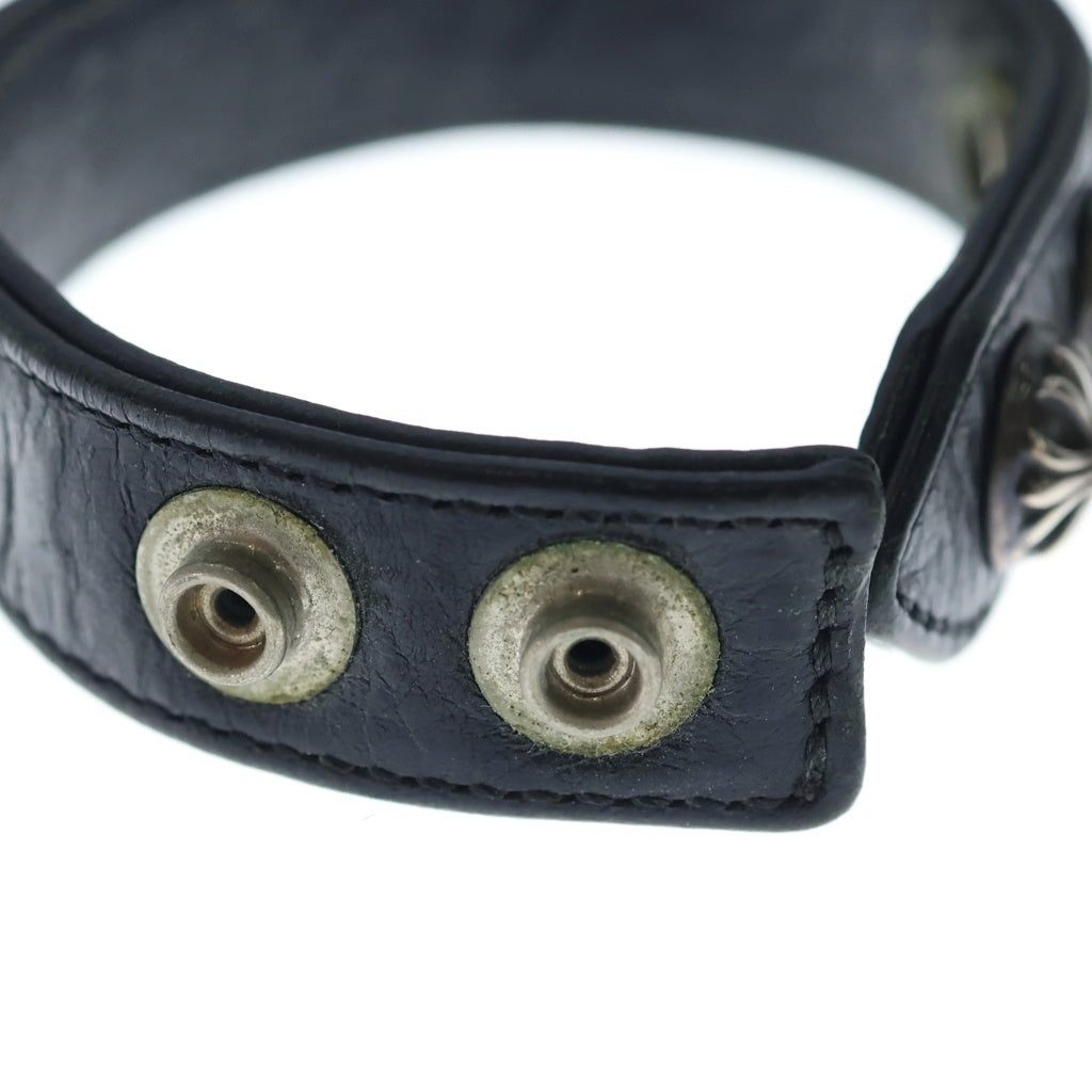 CHROME HEARTS(クロムハーツ) 3BTN 2SNP クロスボール 3ボタン2スナップ レザーブレスレット ブラック/シルバー BCA123