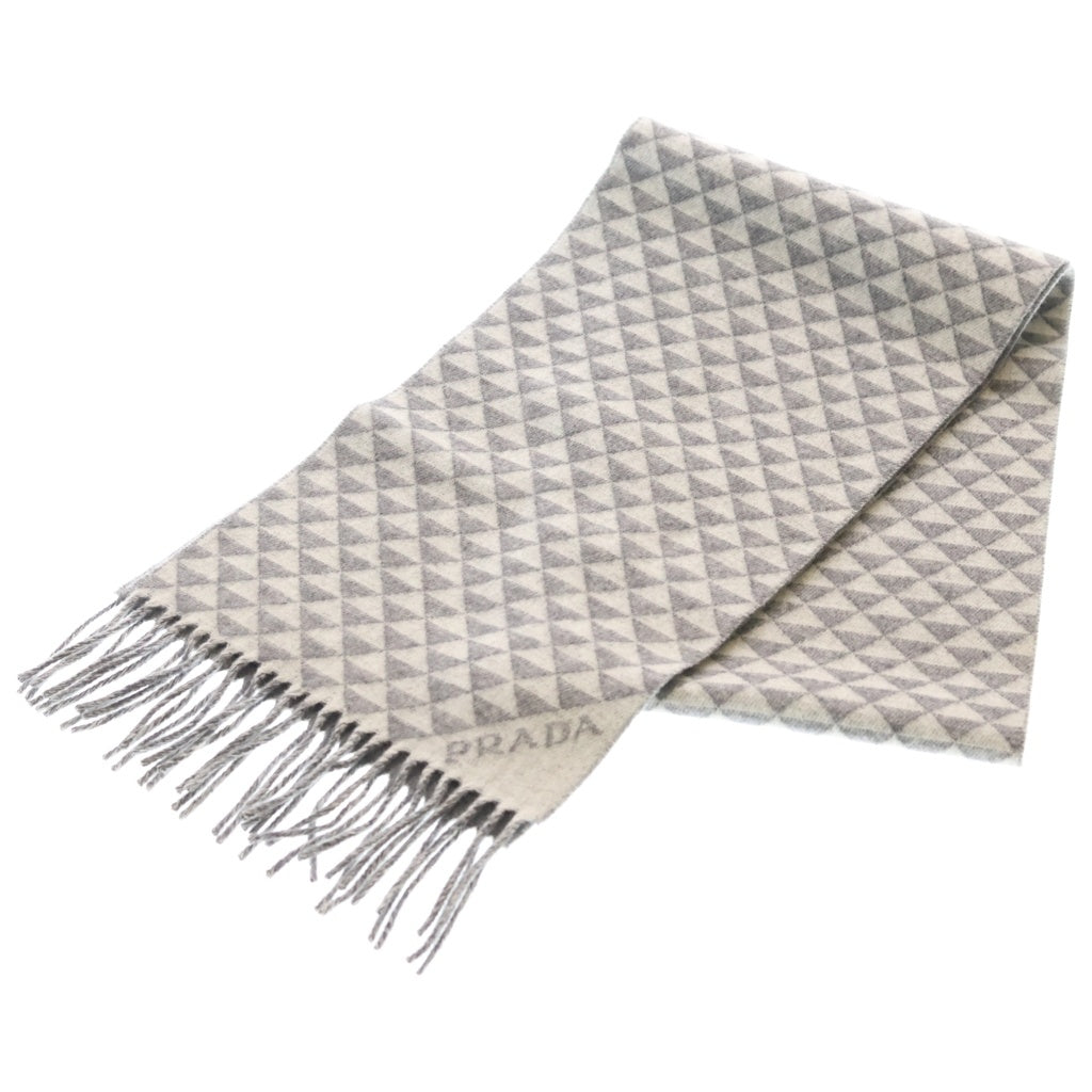PRADA(プラダ) symbol reversible scarf シンボル リバーシブル スカーフ トライアングルロゴ マフラー ストール グレー