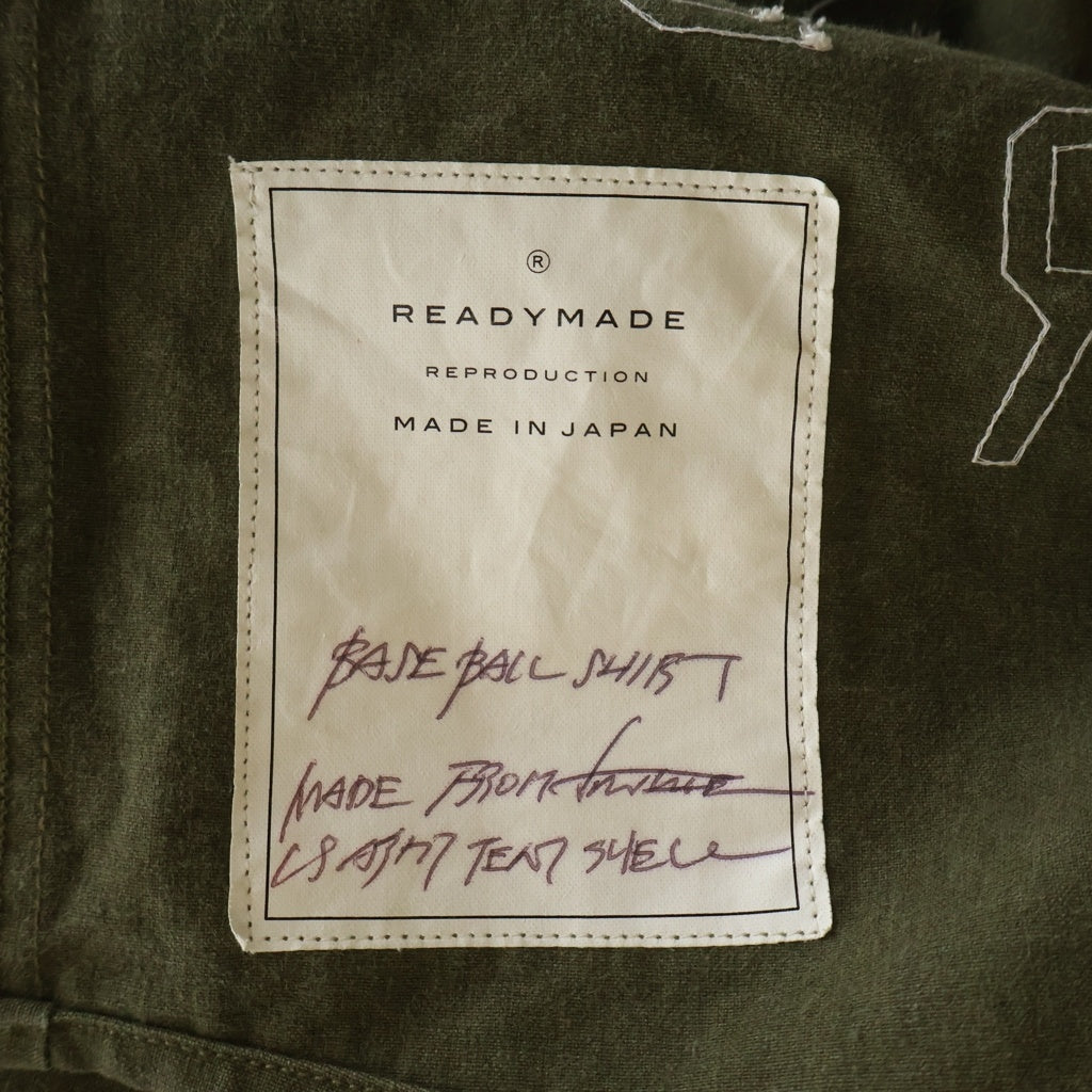 READY MADE(レディメイド) 21AW MILITARY BASEBALL SHIRT コットン ミリタリー ベースボール半袖シャツ カーキ RE-CO-KH-00-00-136