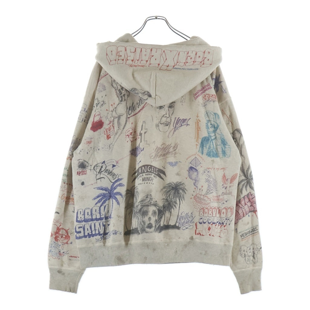 SAINT MICHAEL(セントマイケル) 24SS ×BORN RAISED BR HOODIE LA ボーンレイズド グラフィックプリント スタッズ装飾 プルオーバースウェットパーカー フーディー マルチ SM-YS8-0000-C11