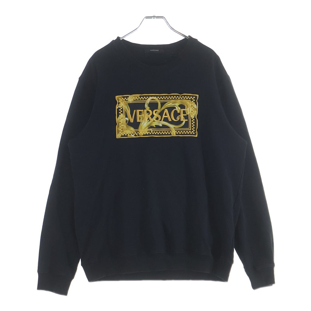 VERSACE(ヴェルサーチ) Logo Sweatshirt ロゴ刺繍 クルーネックスウェットトレーナー ブラック/ゴールド A89518S