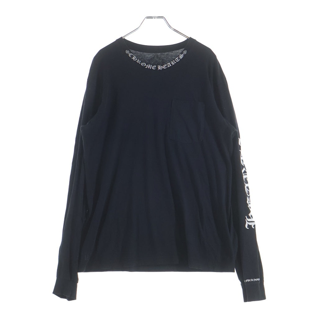 CHROME HEARTS(クロムハーツ) Neck Logo FUCK YOU L/S Tee ネックロゴ ファックユー クルーネック長袖Tシャツカットソー ロングスリーブ ロンT ブラック