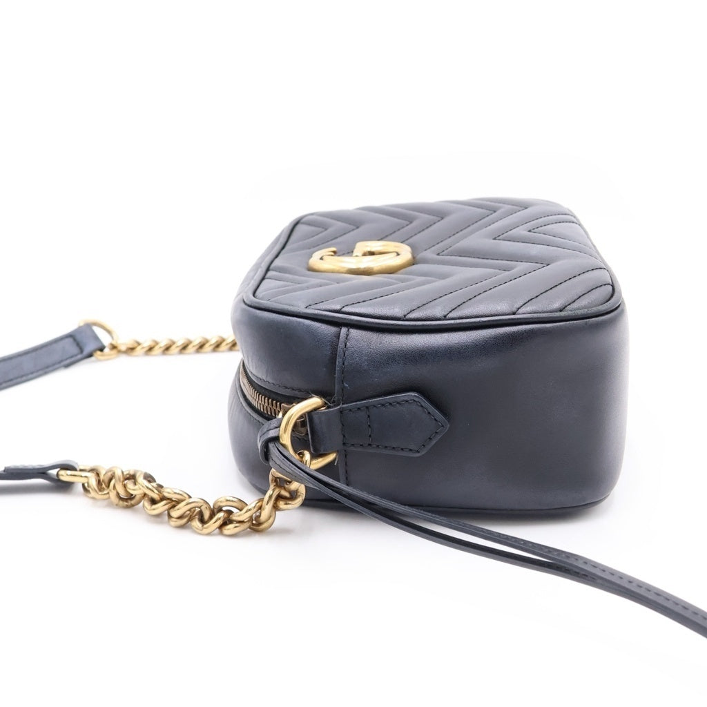 GUCCI(グッチ) GGマーモント スモール カメラバッグ レザー ショルダーバッグ ゴールド金具 ブラック 447632 レディース