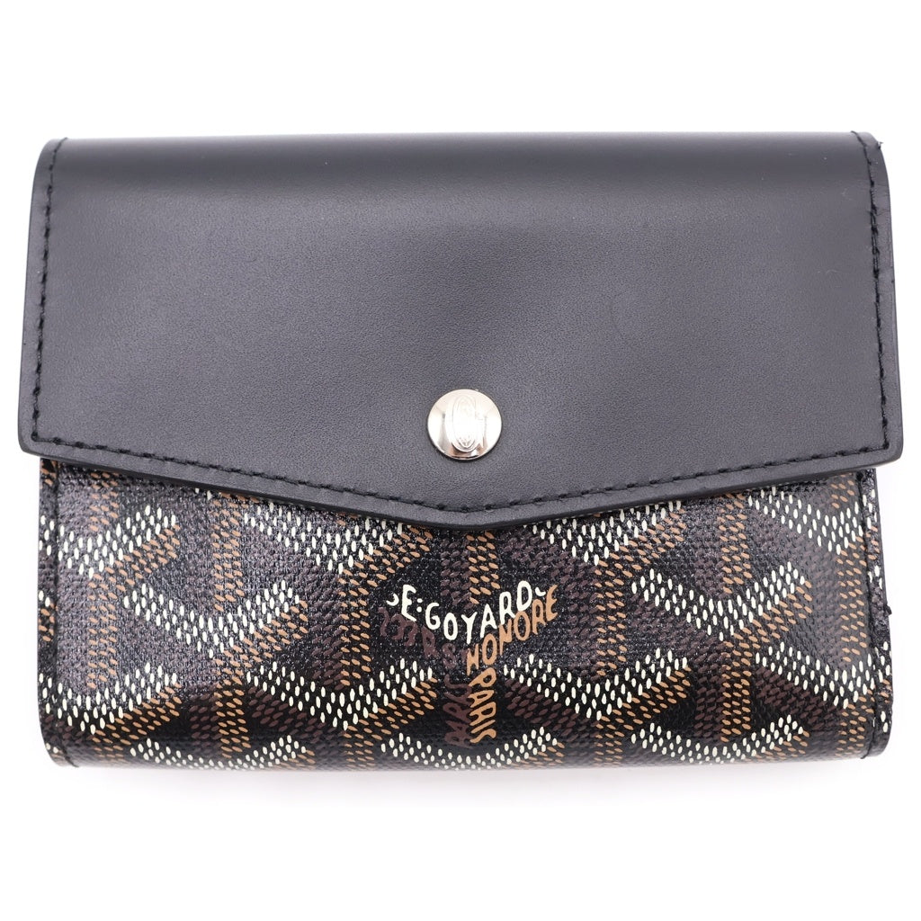 GOYARD(ゴヤール) サン ガブリエル PVC コーティングキャンバス レザー コンパクトウォレット 三つ折り財布 ブラック/ブラウン レディース