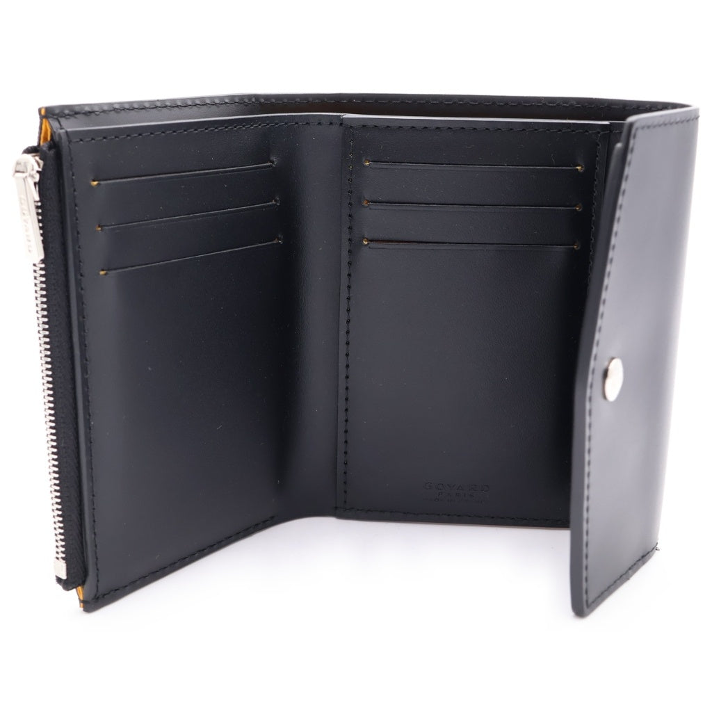GOYARD(ゴヤール) サン ガブリエル PVC コーティングキャンバス レザー コンパクトウォレット 三つ折り財布 ブラック/ブラウン レディース