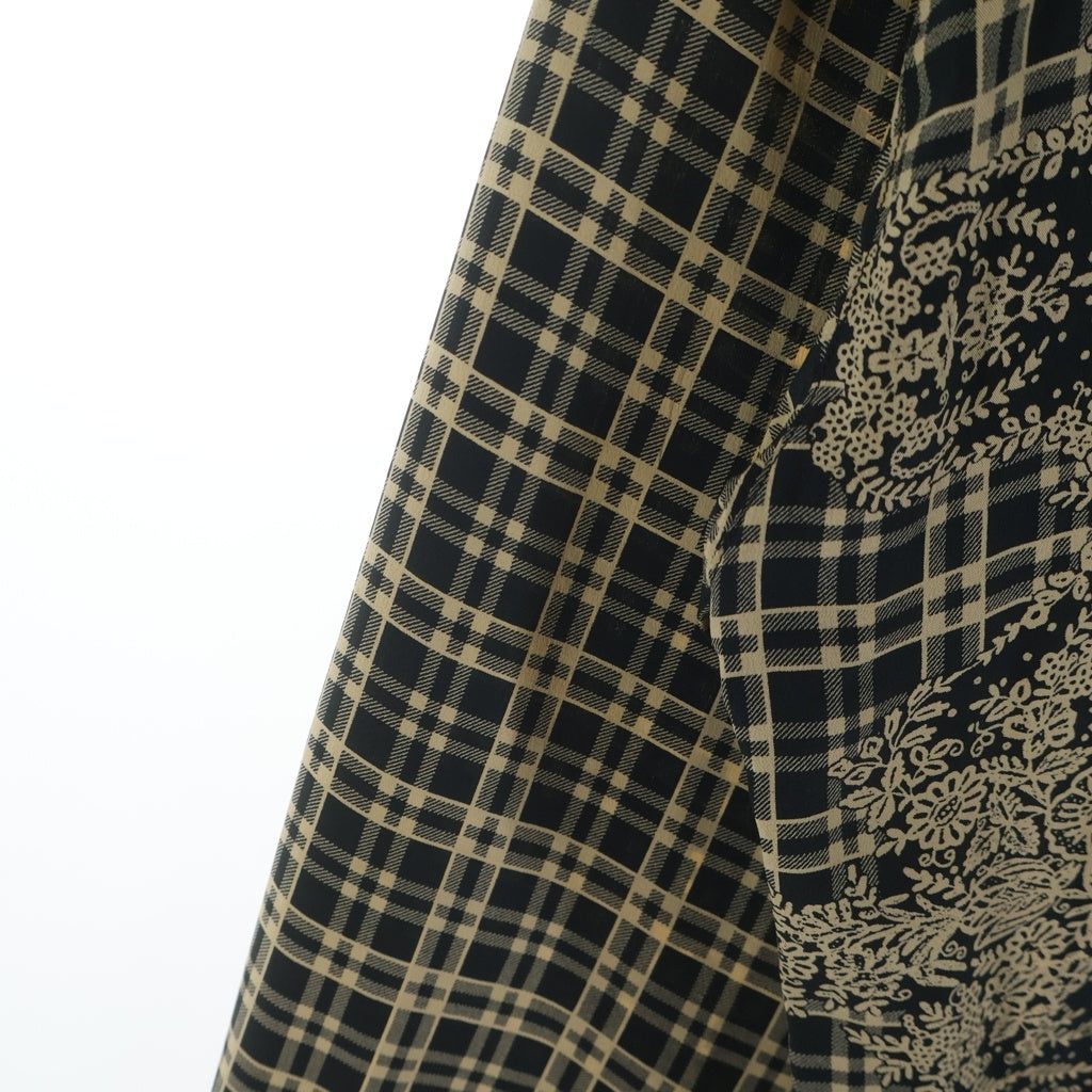 GIANNI VERSACE(ジャンニ ヴェルサーチ) 90S Paisley And Check Shilk Long Sleeve Shirt ペイズリー柄 チェック柄 切替 長袖シルクシャツ ブラック