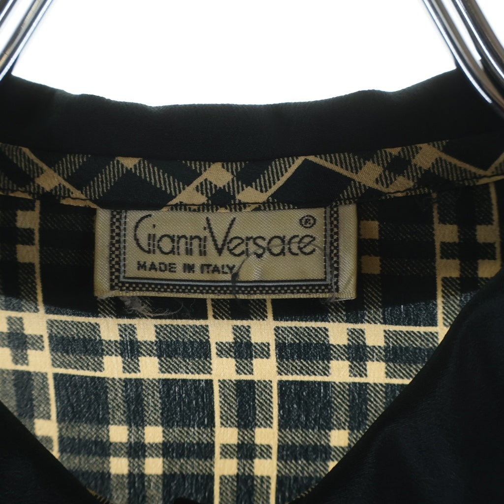 GIANNI VERSACE(ジャンニ ヴェルサーチ) 90S Paisley And Check Shilk Long Sleeve Shirt ペイズリー柄 チェック柄 切替 長袖シルクシャツ ブラック