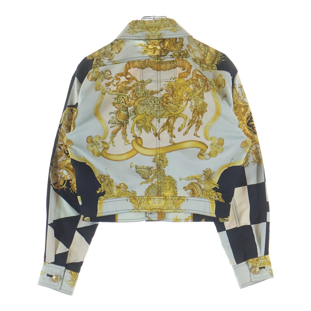 GIANNI VERSACE(ジャンニ ヴェルサーチ) 90S Short Length Silk Jacket ショート丈 メデューサ金ボタン 長袖シルクジャケット ホワイト レディース