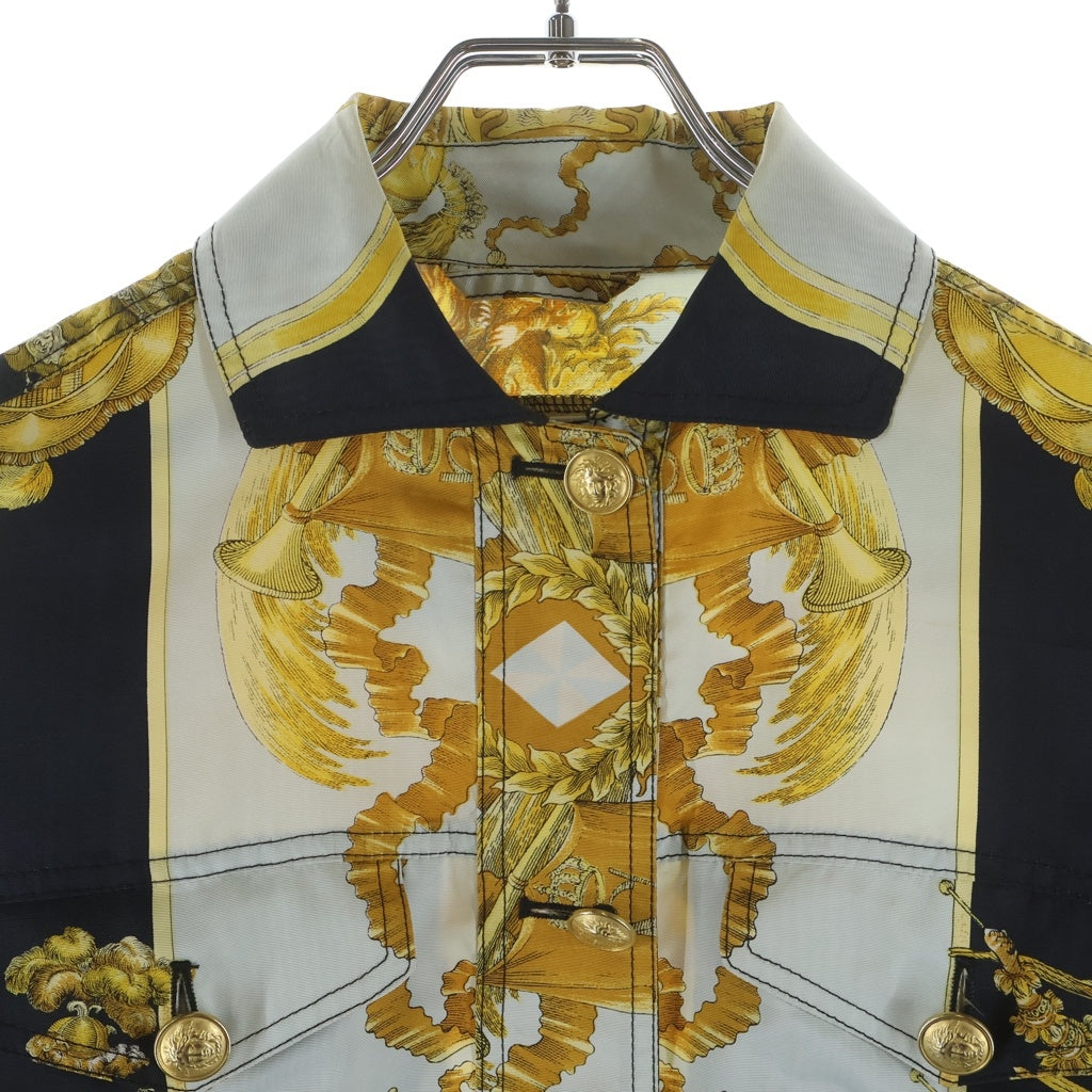 GIANNI VERSACE(ジャンニ ヴェルサーチ) 90S Short Length Silk Jacket ショート丈 メデューサ金ボタン 長袖シルクジャケット ホワイト レディース