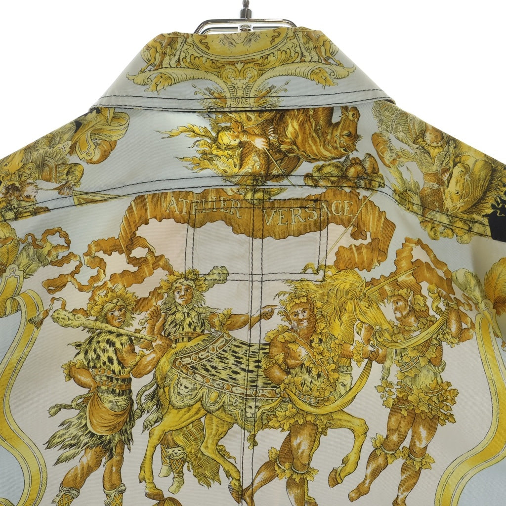 GIANNI VERSACE(ジャンニ ヴェルサーチ) 90S Short Length Silk Jacket ショート丈 メデューサ金ボタン 長袖シルクジャケット ホワイト レディース
