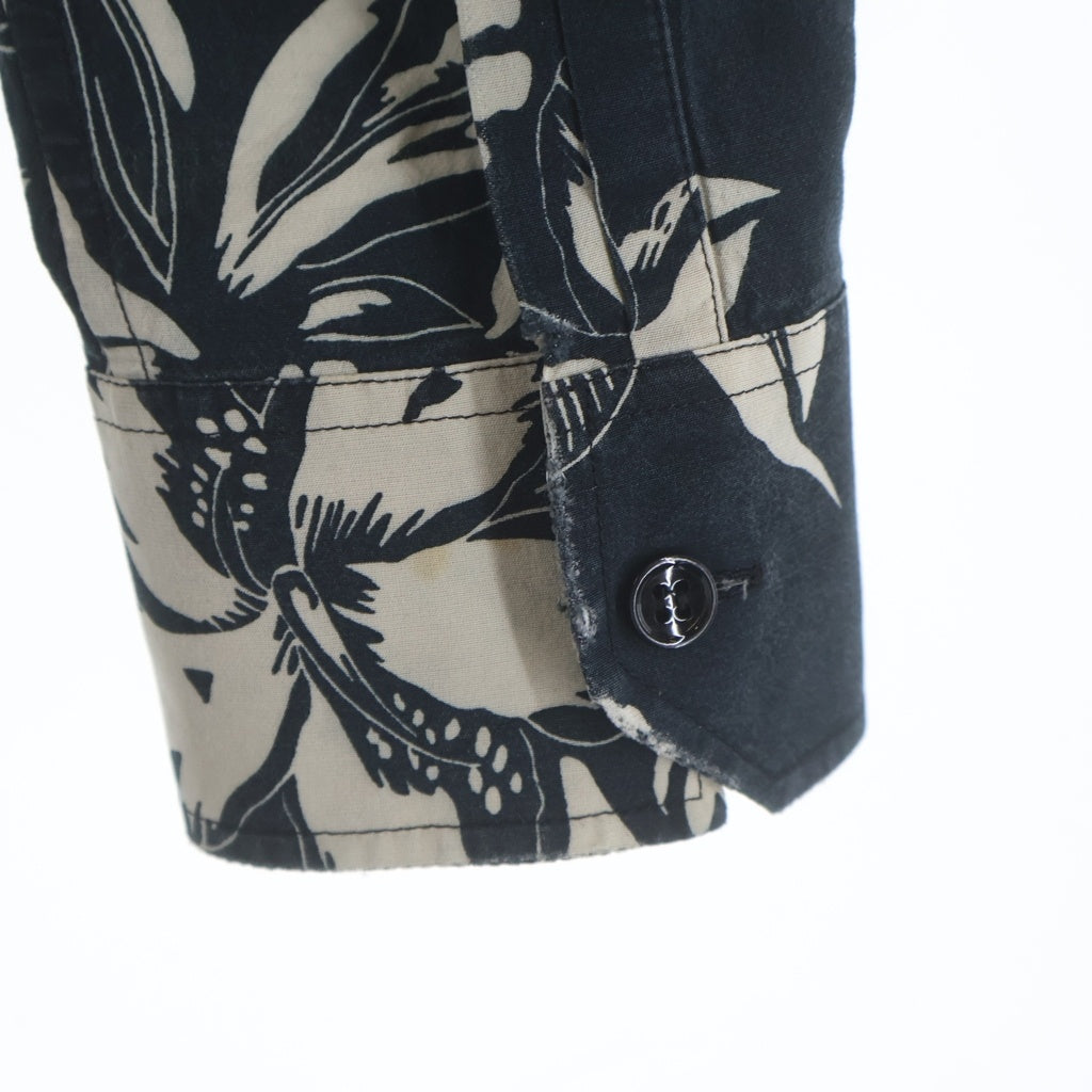 SAINT LAURENT PARIS(サンローランパリ) 16SS Hibiscus Rayon Shirt 411620 Y316P ダメージ加工 カットオフ ハイビスカス長袖レーヨンシャツ ブラック