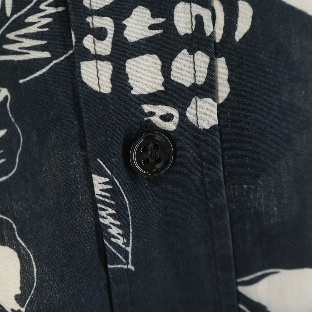 SAINT LAURENT PARIS(サンローランパリ) 16SS Hibiscus Rayon Shirt 411620 Y316P ダメージ加工 カットオフ ハイビスカス長袖レーヨンシャツ ブラック