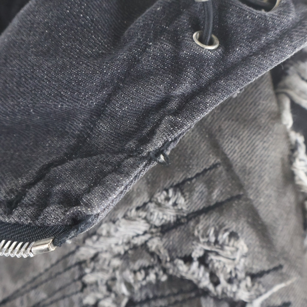 THUG CLUB(サグクラブ) 25AW Hard Washed Damaged Denim Hooded Zip-Up TC25JK3801 ハード ウォッシュド ダメージ加工 フーデッド デニムジャケット ジップアップパーカー ブラック