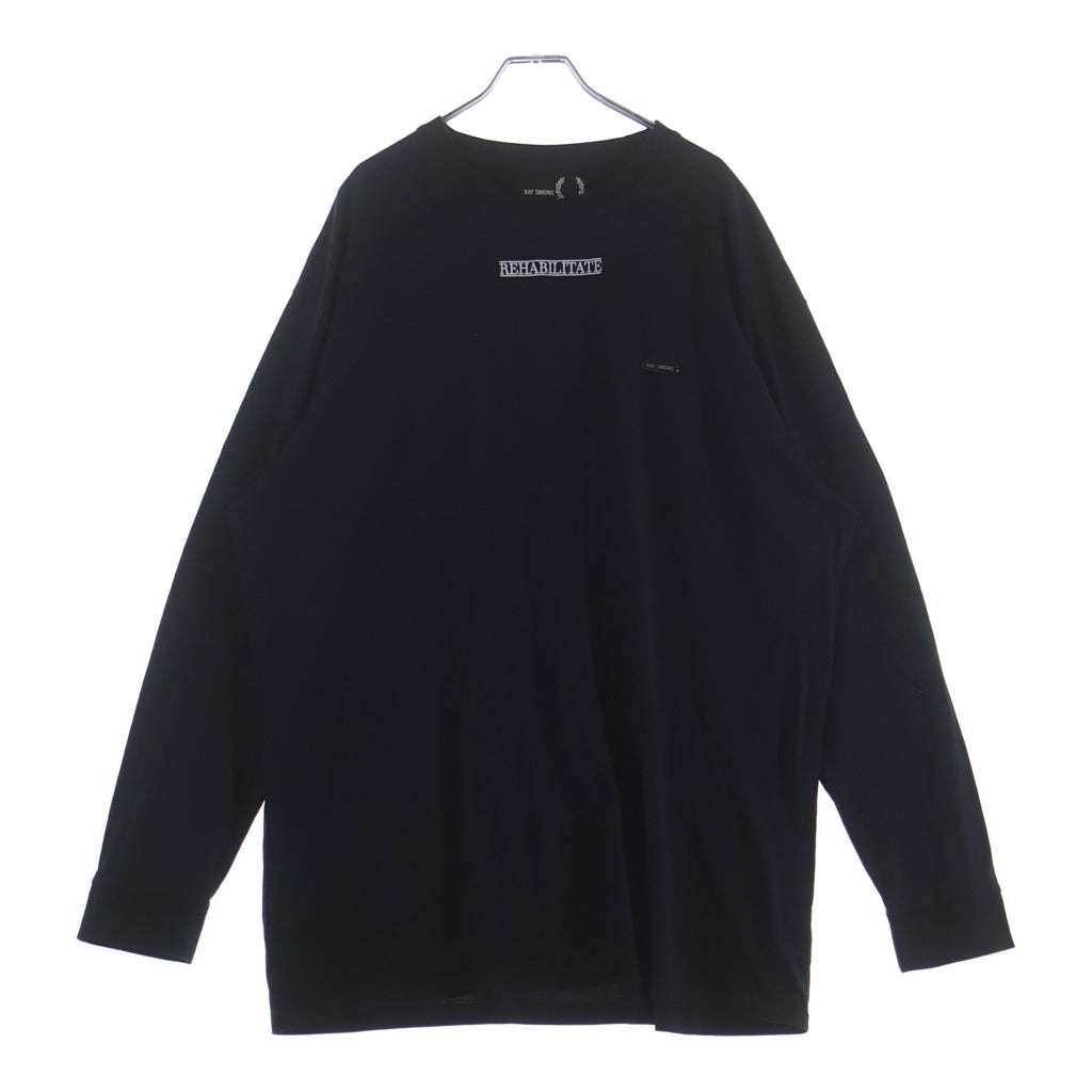 RAF SIMONS(ラフシモンズ) ×FRED PERRY REHABILILTATE刺繍 ロゴプレートクルーネック長袖カットソー ブラック