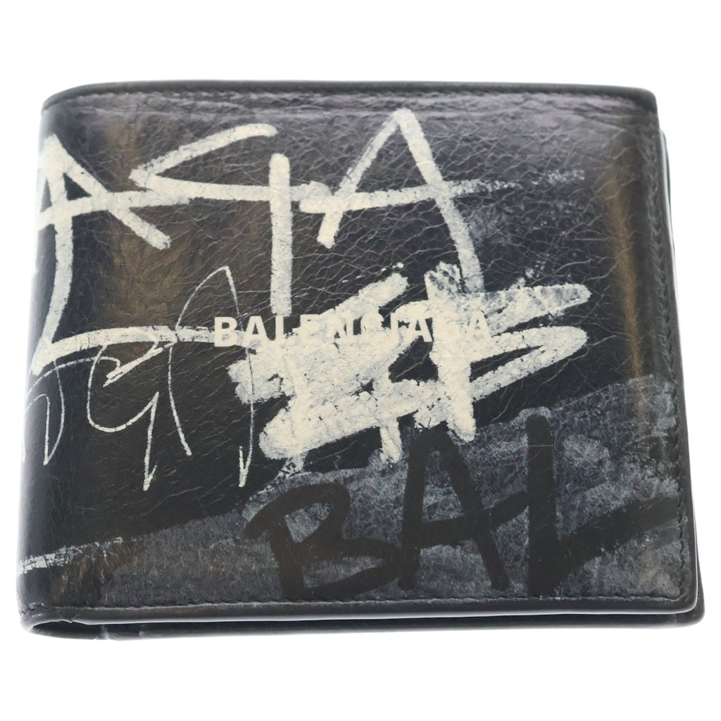 BALENCIAGA(バレンシアガ) Cash Square Folded Coin wallet graffiti スクエアウォレット グラフィティ 2つ折り ブラック 594315